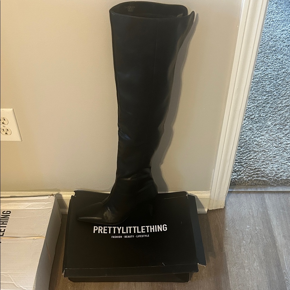 PrettyLittleThing Sleek Black Thigh-High Boots
